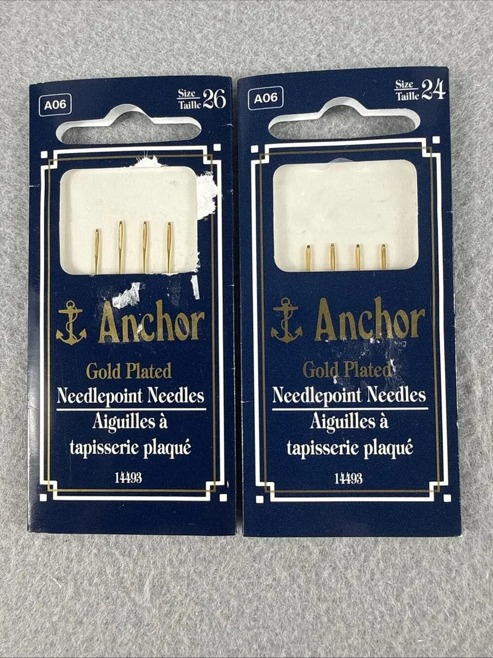 2 Packs Anchor Gold Plated Needlepoint Needles Sizes 24 26 Needlepoint NOS